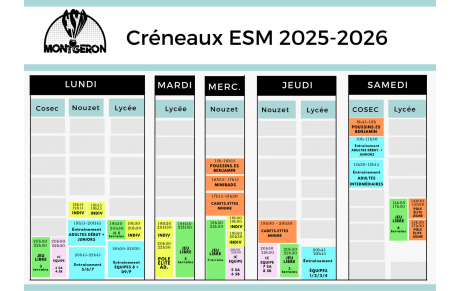 Créneaux 2025 2026