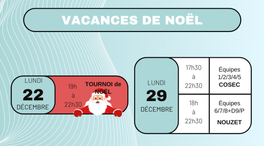 Information créneaux décembre / janvier